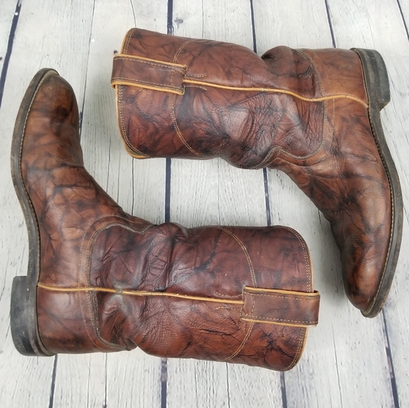 JUSTIN | pull-on cowboy western variegated leather boots - Picture 2 of 10